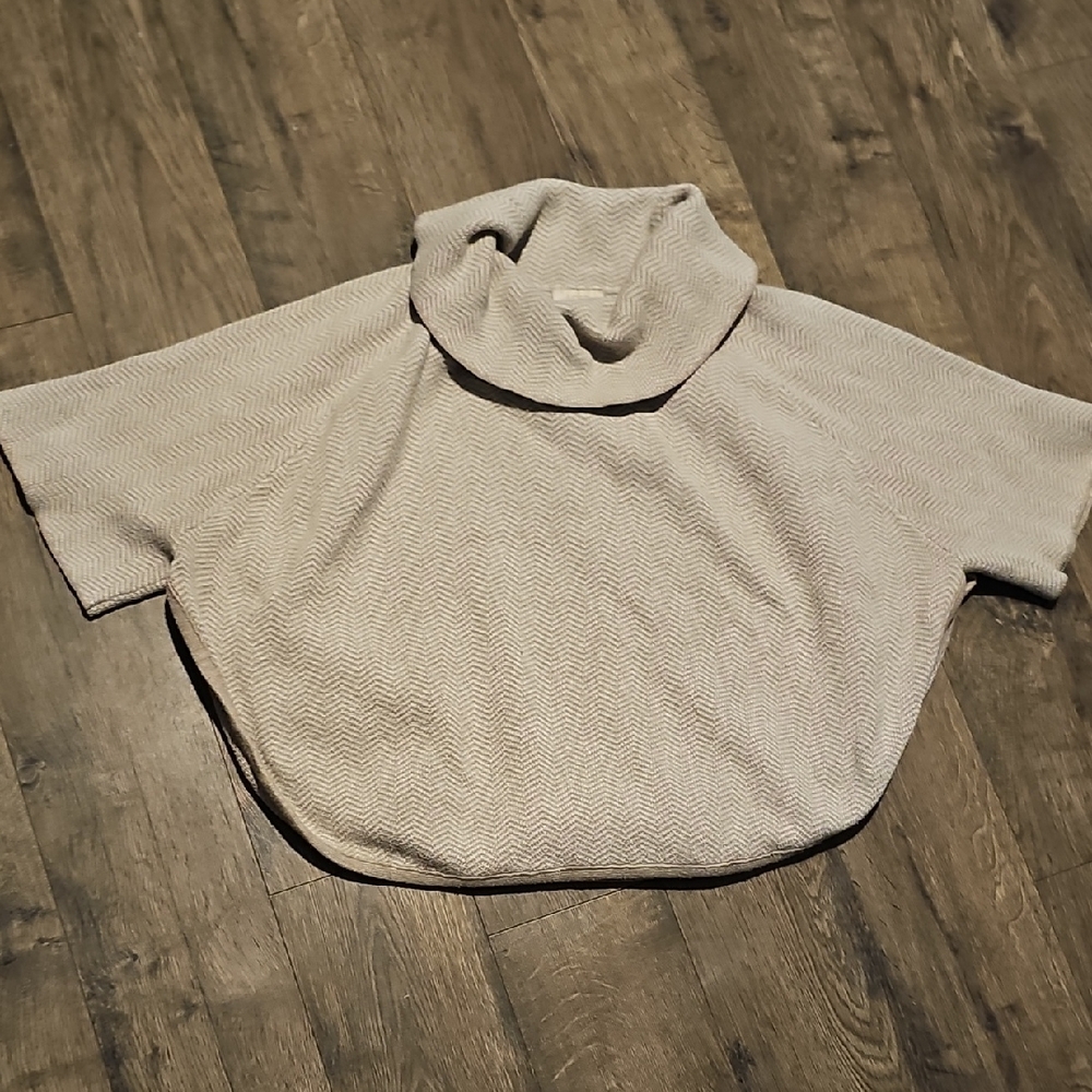 LOFT Cowl Neck Sweater Cream Light Brown Heavy Poncho Medium Large Women